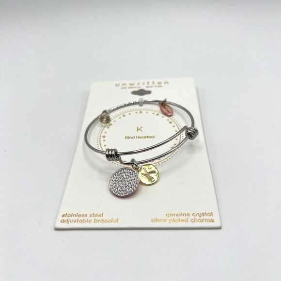 Unwritten Pave Initial K Disc Bangle Bracelet in Silver NWT - Picture 2 of 3